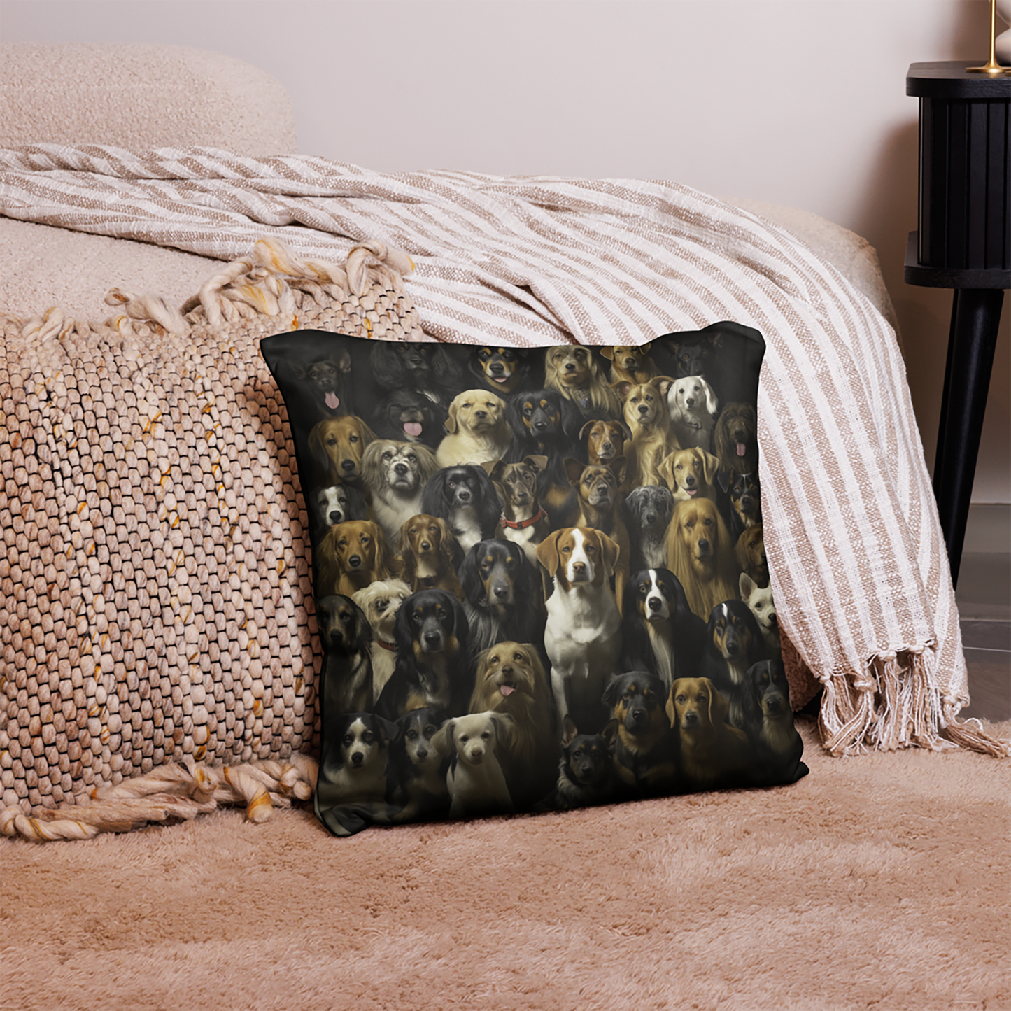 Dog Throw Pillow Vibrant Canine Gathering Portrait Polyester Decorative Cushion 18x18