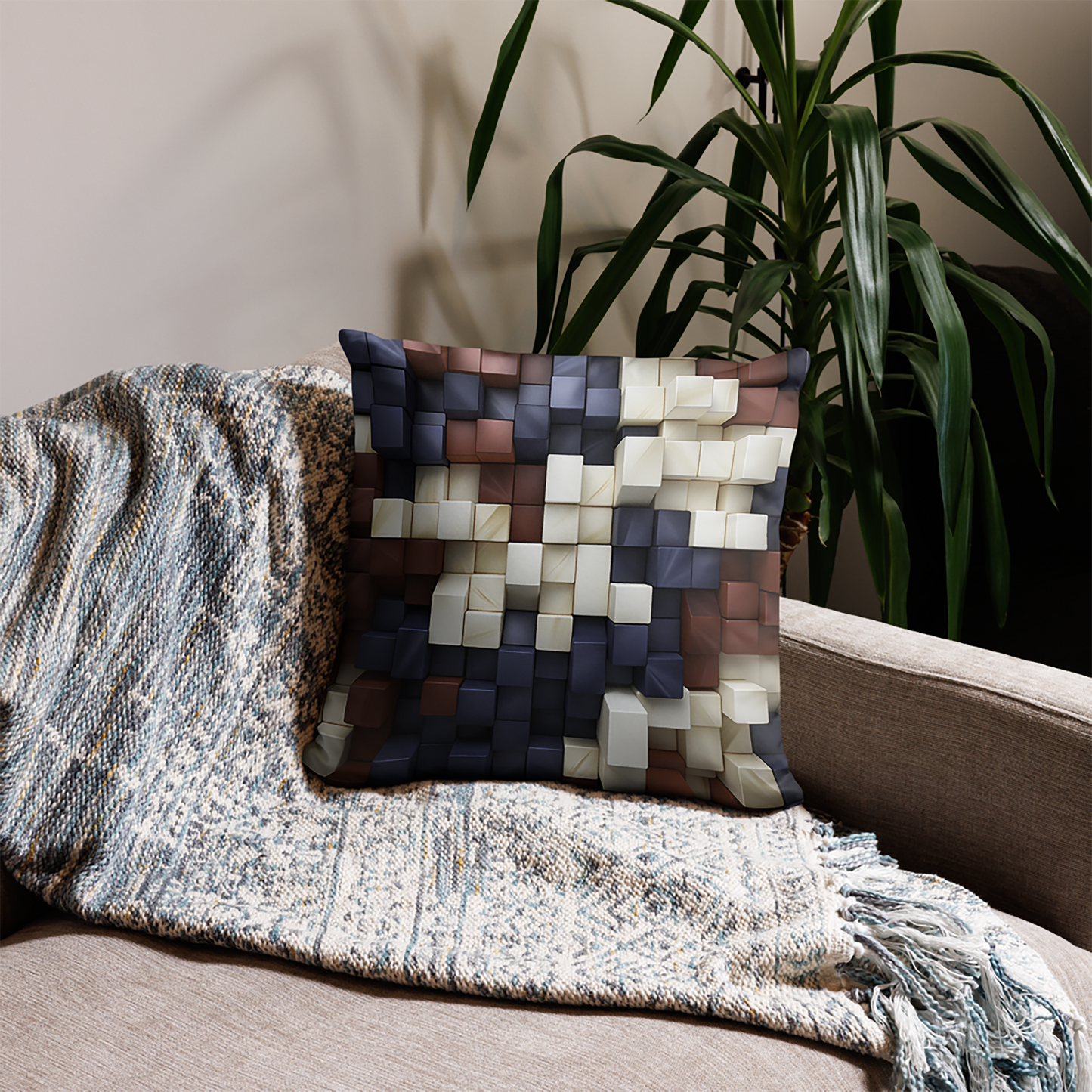 Geometric Throw Pillow Cubo-Futuristic Multicolor Cube Polyester Decorative Cushion 18x18