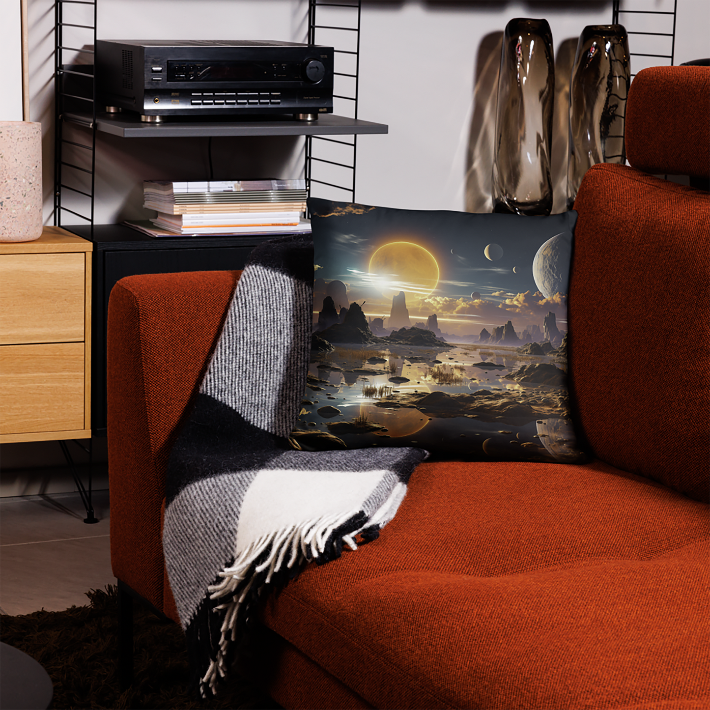 Space Throw Pillow Iconic Alien Sunrise Landscape Polyester Decorative Cushion 18x18