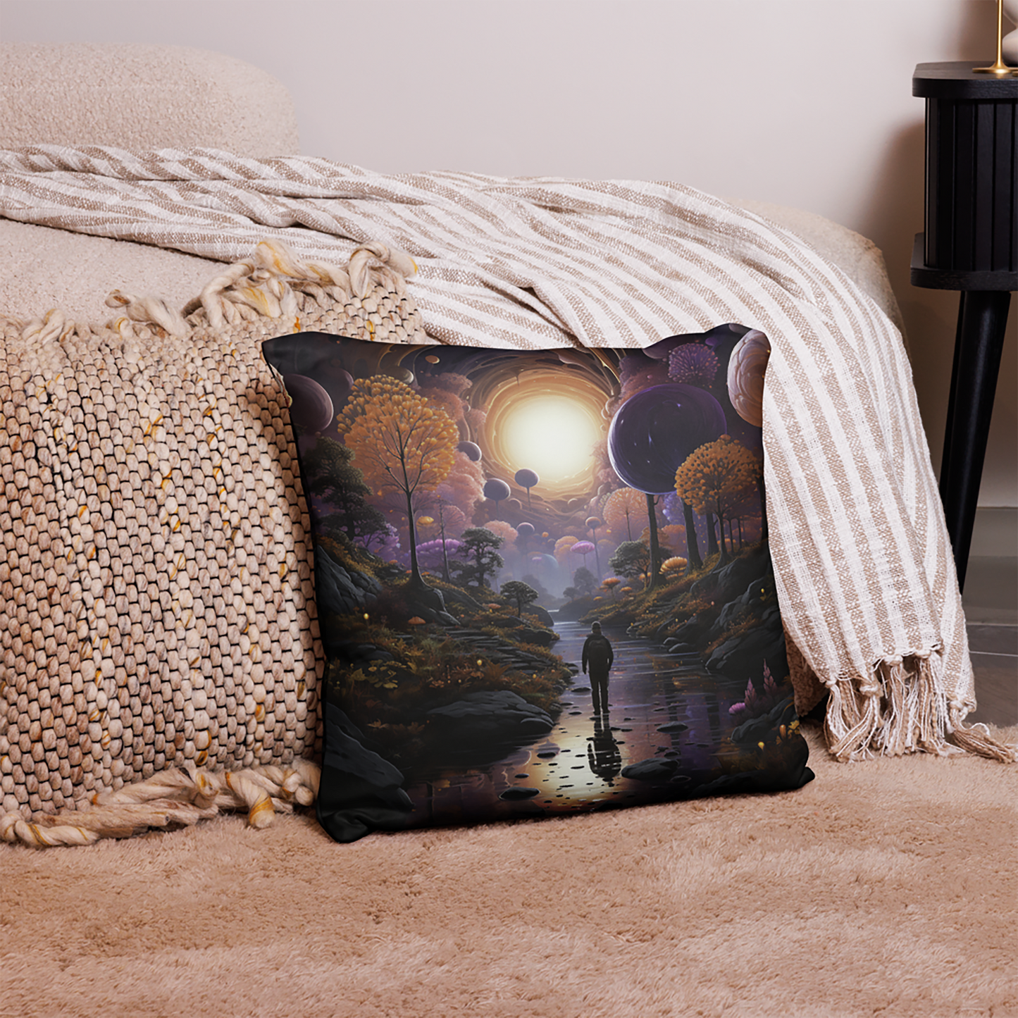 Space Throw Pillow Psychedelic Alien Forest Polyester Decorative Cushion 18x18