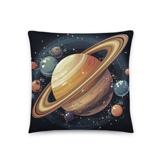 Space Throw Pillow Radiant Saturn Cluster Polyester Decorative Cushion 18x18