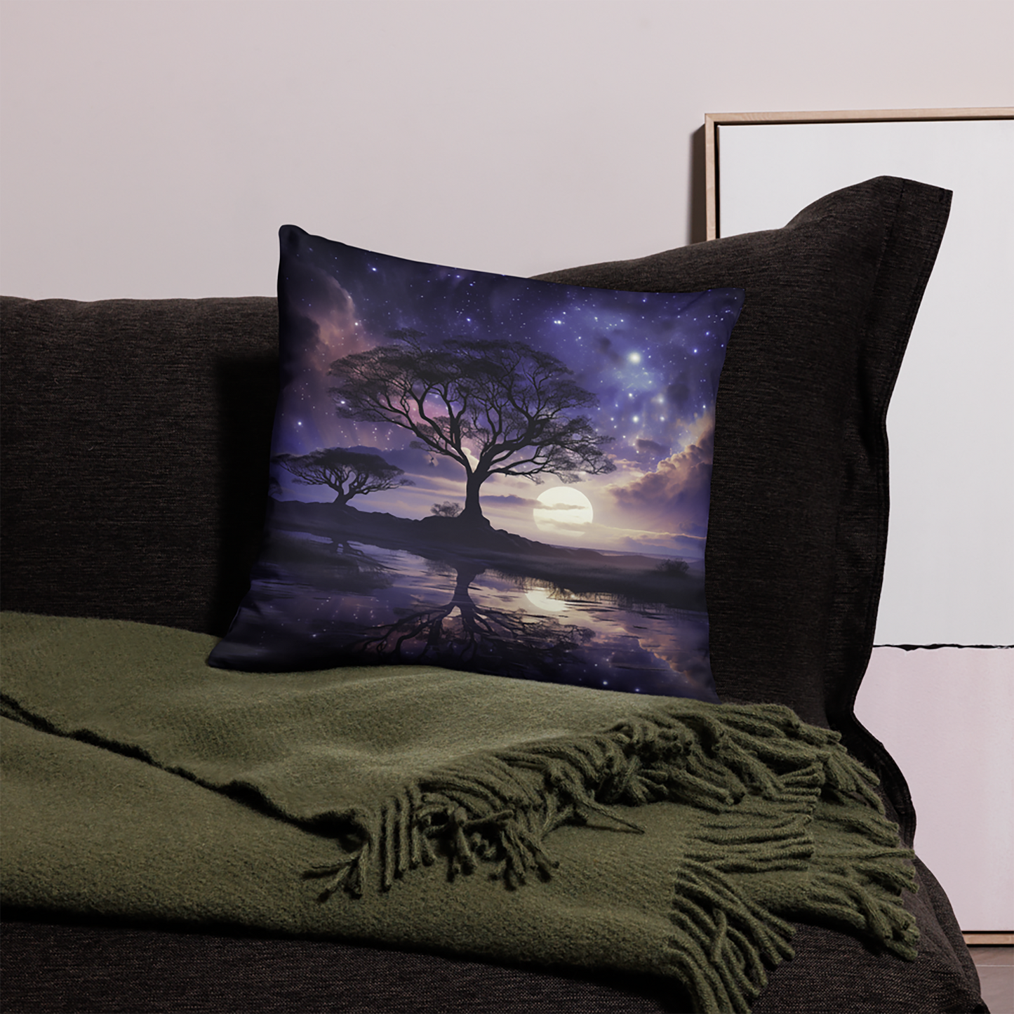 Space Throw Pillow Romantic Cosmic Reflections Polyester Decorative Cushion 18x18