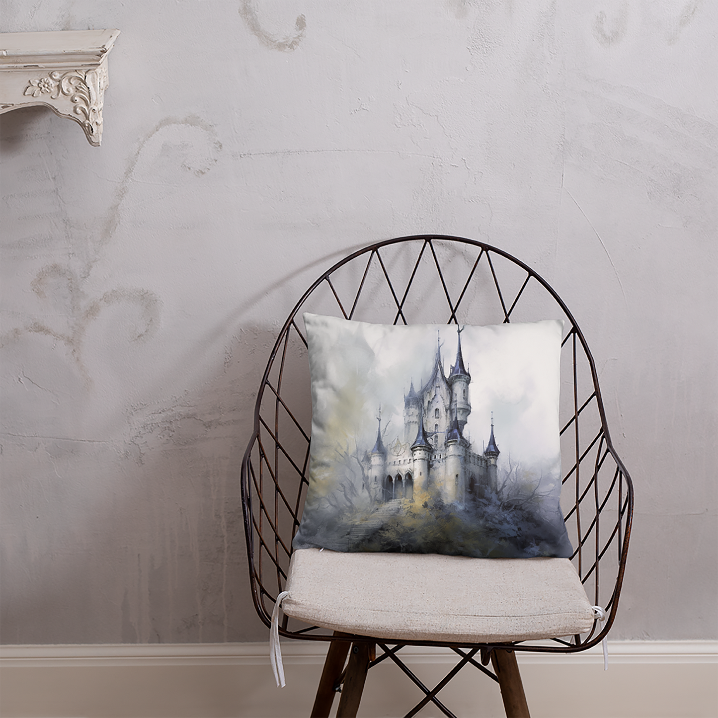 Castle Throw Pillow Watercolor Fantasy White Castle Polyester Decorative Cushion 18x18