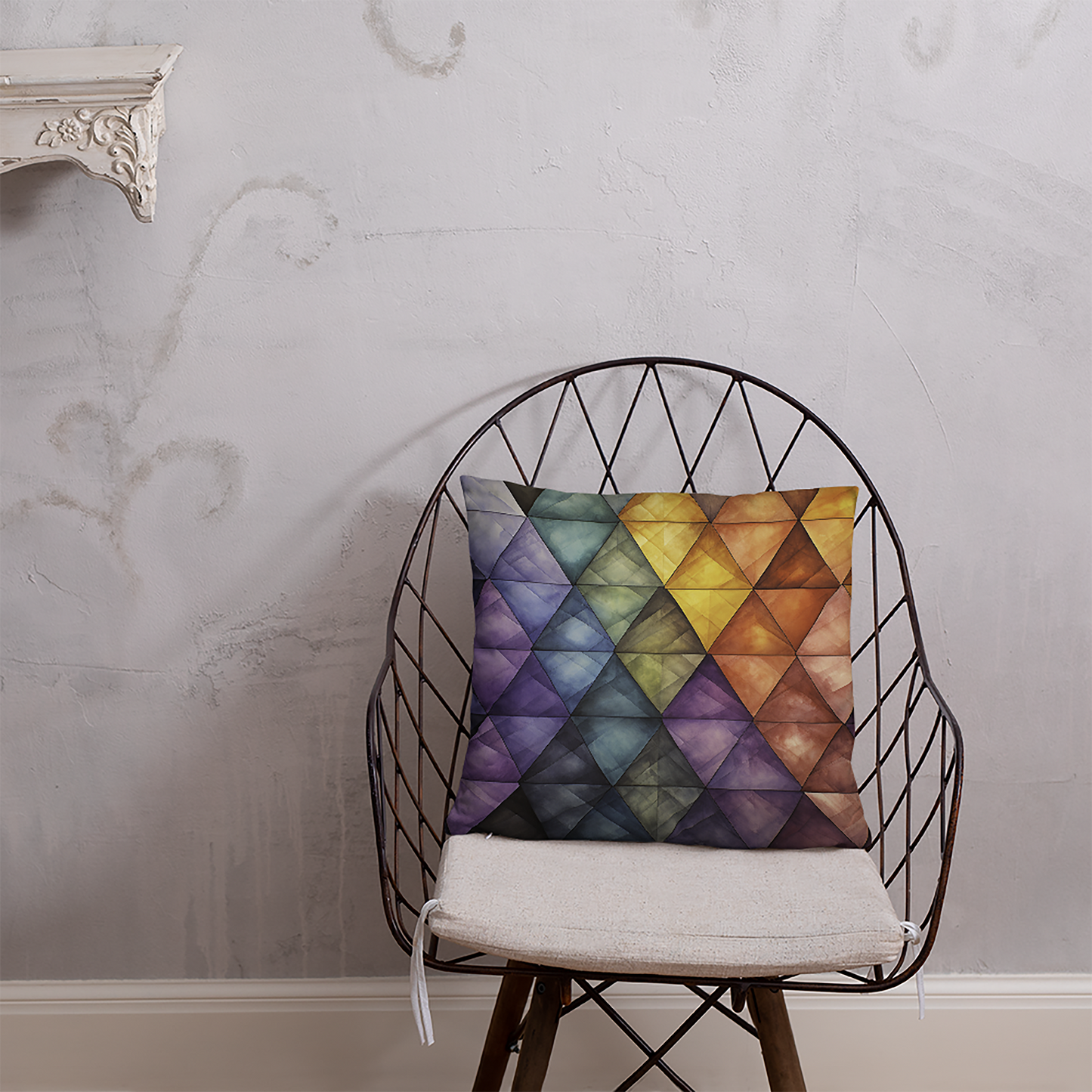 Geometric Throw Pillow Diamond Quilt Pattern Polyester Decorative Cushion 18x18