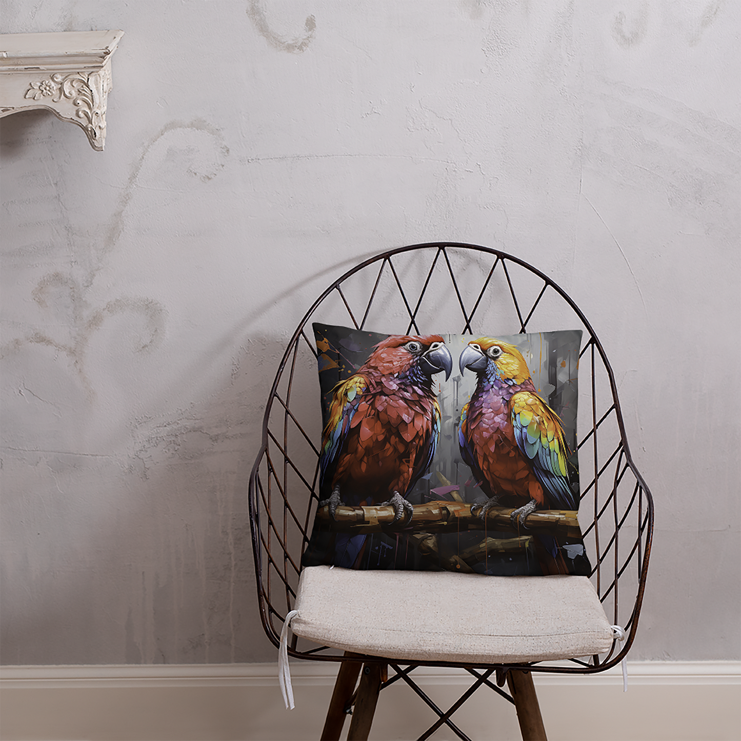 Bird Throw Pillow Vibrant Parrot Duo Art Polyester Decorative Cushion 18x18