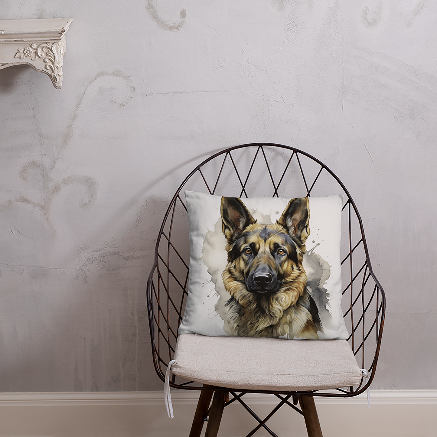 Dog Throw Pillow Watercolor German Shepherd Polyester Decorative Cushion 18x18