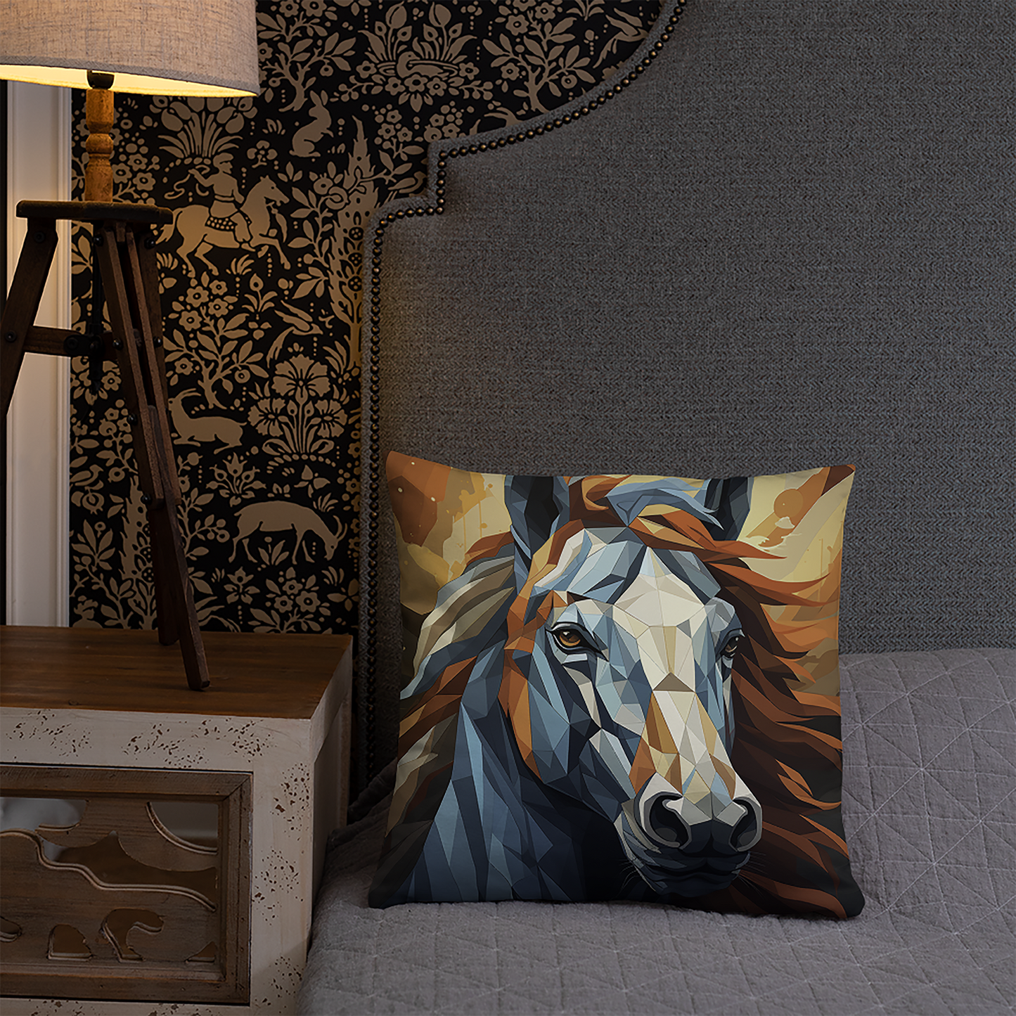 Horse Throw Pillow Mosaic Realism Horse Comfort Polyester Decorative Cushion 18x18