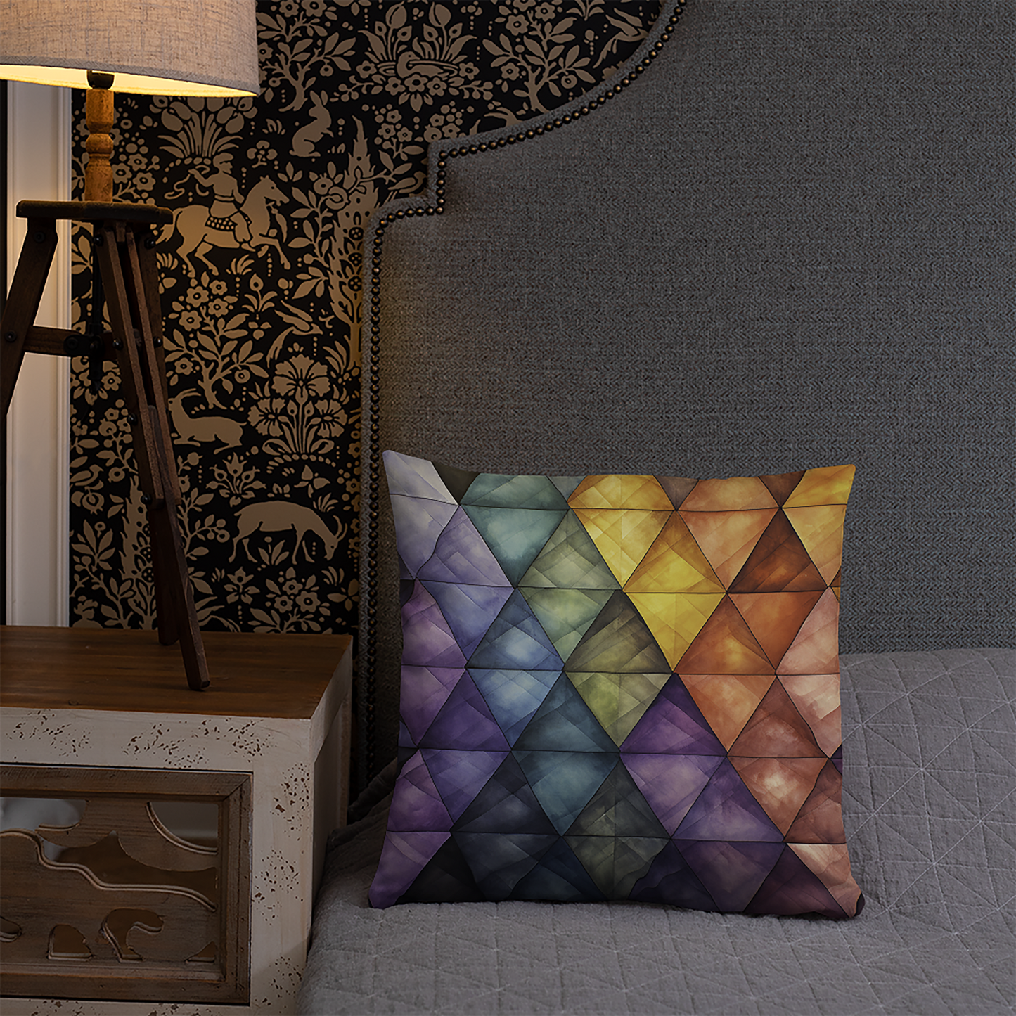 Geometric Throw Pillow Diamond Quilt Pattern Polyester Decorative Cushion 18x18