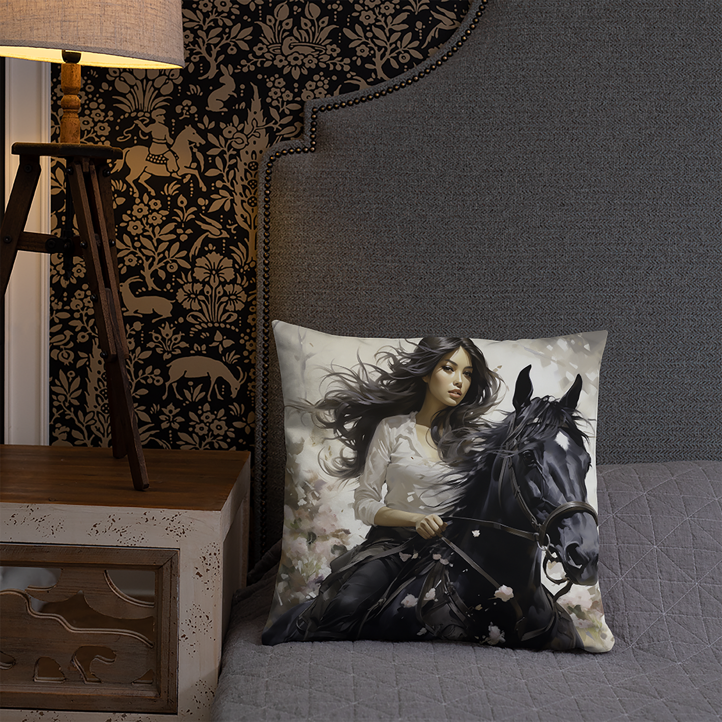 Horse Throw Pillow Equestrian Elegance Polyester Decorative Cushion 18x18