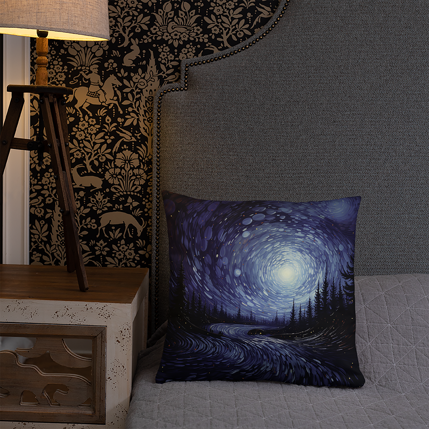 Landscape Throw Pillow Illusion Moonlit Wilderness Polyester Decorative Cushion 18x18