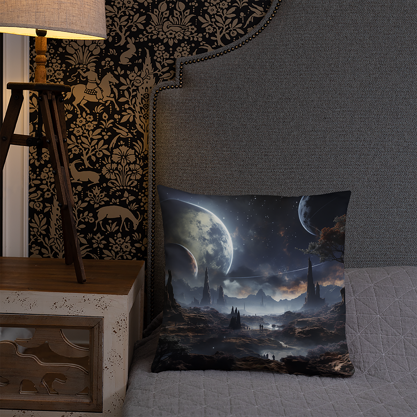Space Throw Pillow Cosmic Alien Planet Landscape Polyester Decorative Cushion 18x18