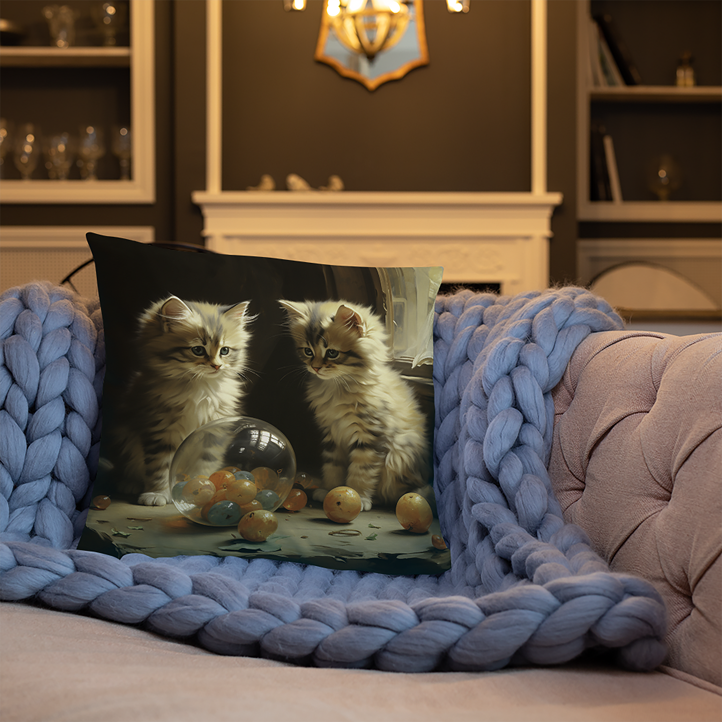 Cat Throw Pillow Kittens Playroom Fantasy Artwork Polyester Decorative Cushion 18x18