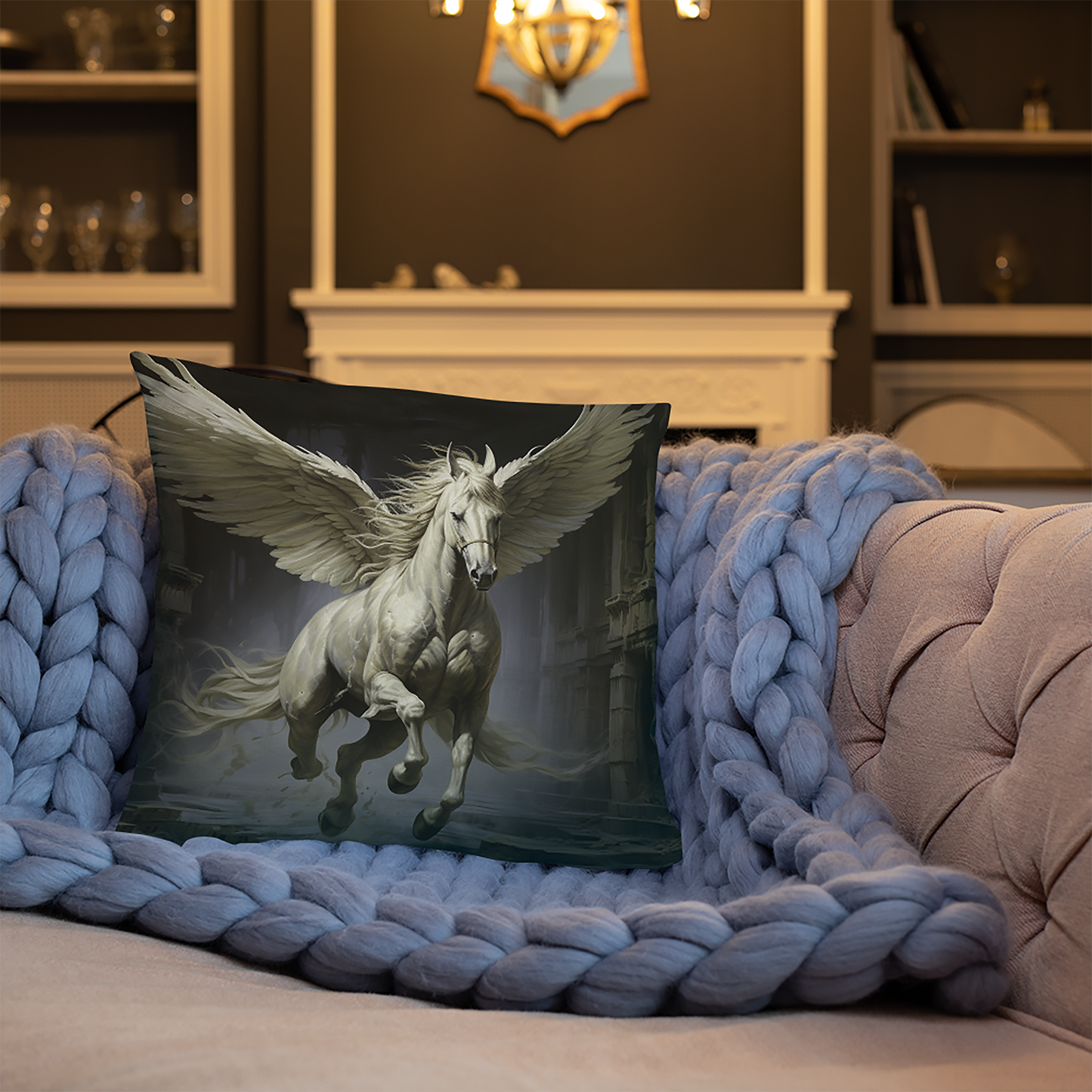 Horse Throw Pillow Mystical Winged Horse Realism Polyester Decorative Cushion 18x18