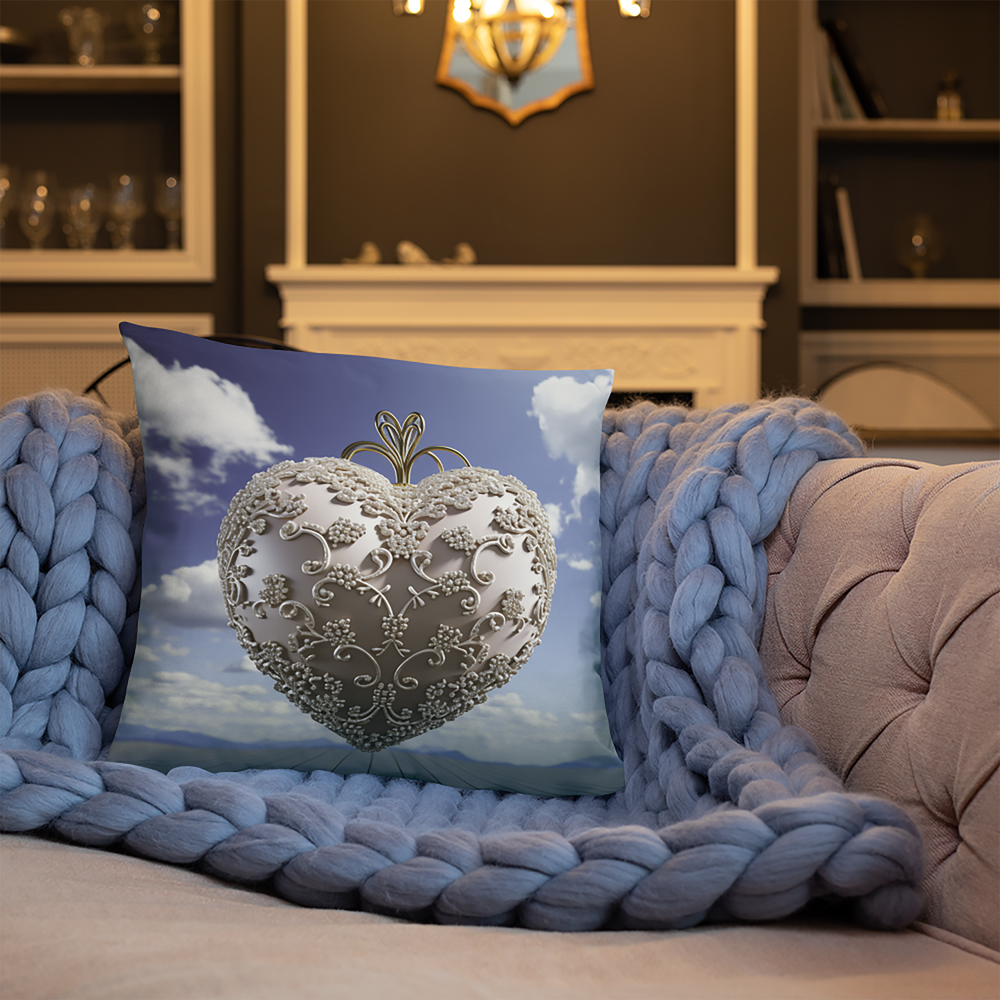 Heart Throw Pillow Opulent Glass Heart Polyester Decorative Cushion 18x18