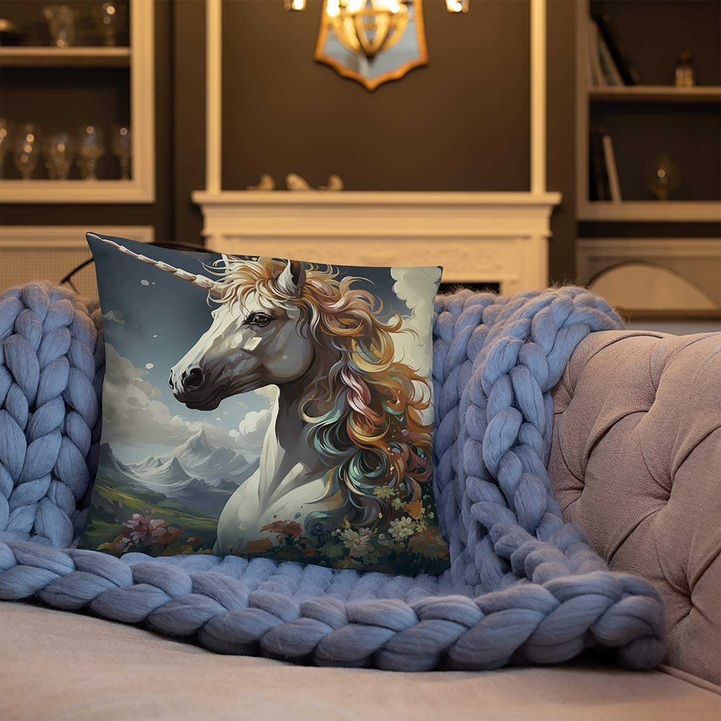 Unicorn Throw Pillow Garden Splendor Polyester Decorative Cushion 18x18