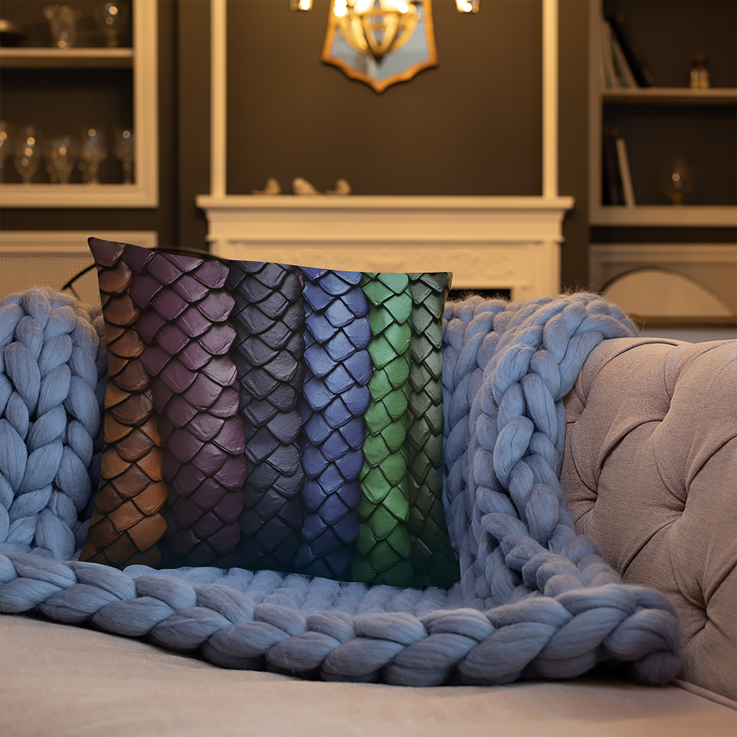 Dragon Throw Pillow Vibrant Scales Polyester Decorative Cushion 18x18
