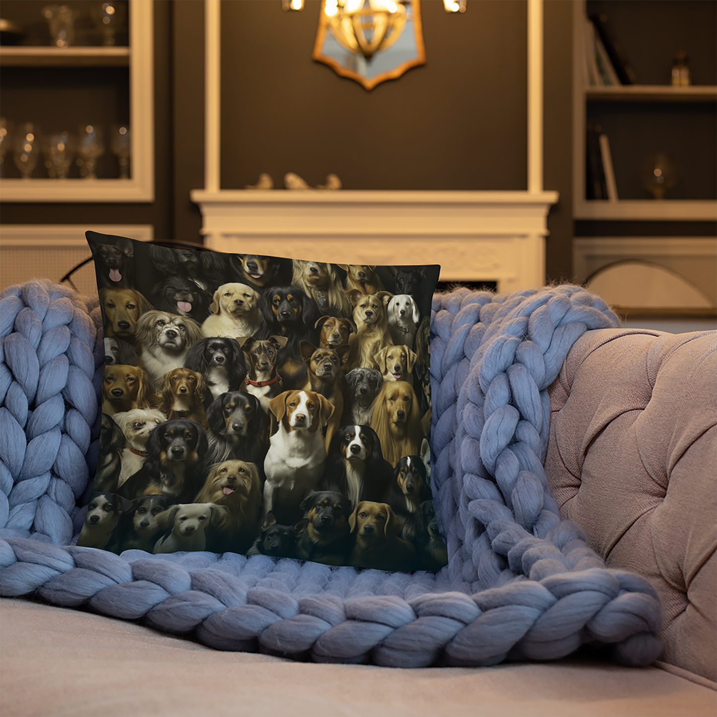 Dog Throw Pillow Vibrant Canine Gathering Portrait Polyester Decorative Cushion 18x18