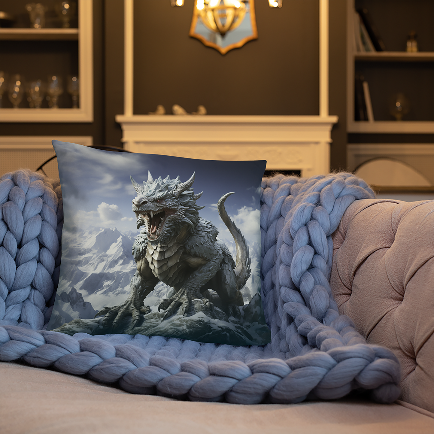 Dragon Throw Pillow Mountain Majesty Dragon Realm Polyester Decorative Cushion 18x18