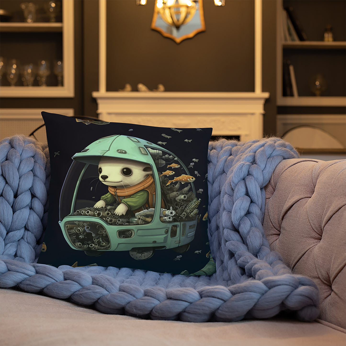 Future Throw Pillow Submarine Chihuahua Polyester Decorative Cushion 18x18