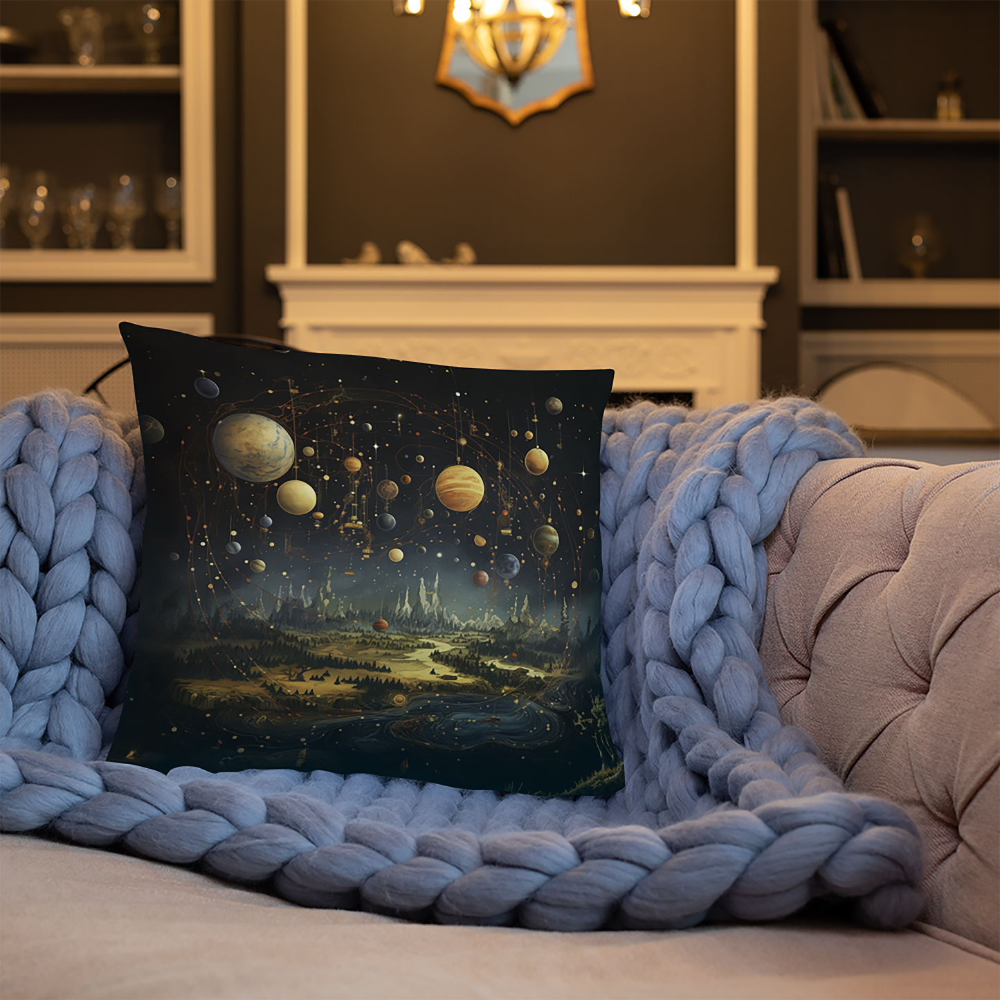 Space Throw Pillow Fantastical Galaxy Landscape Polyester Decorative Cushion 18x18