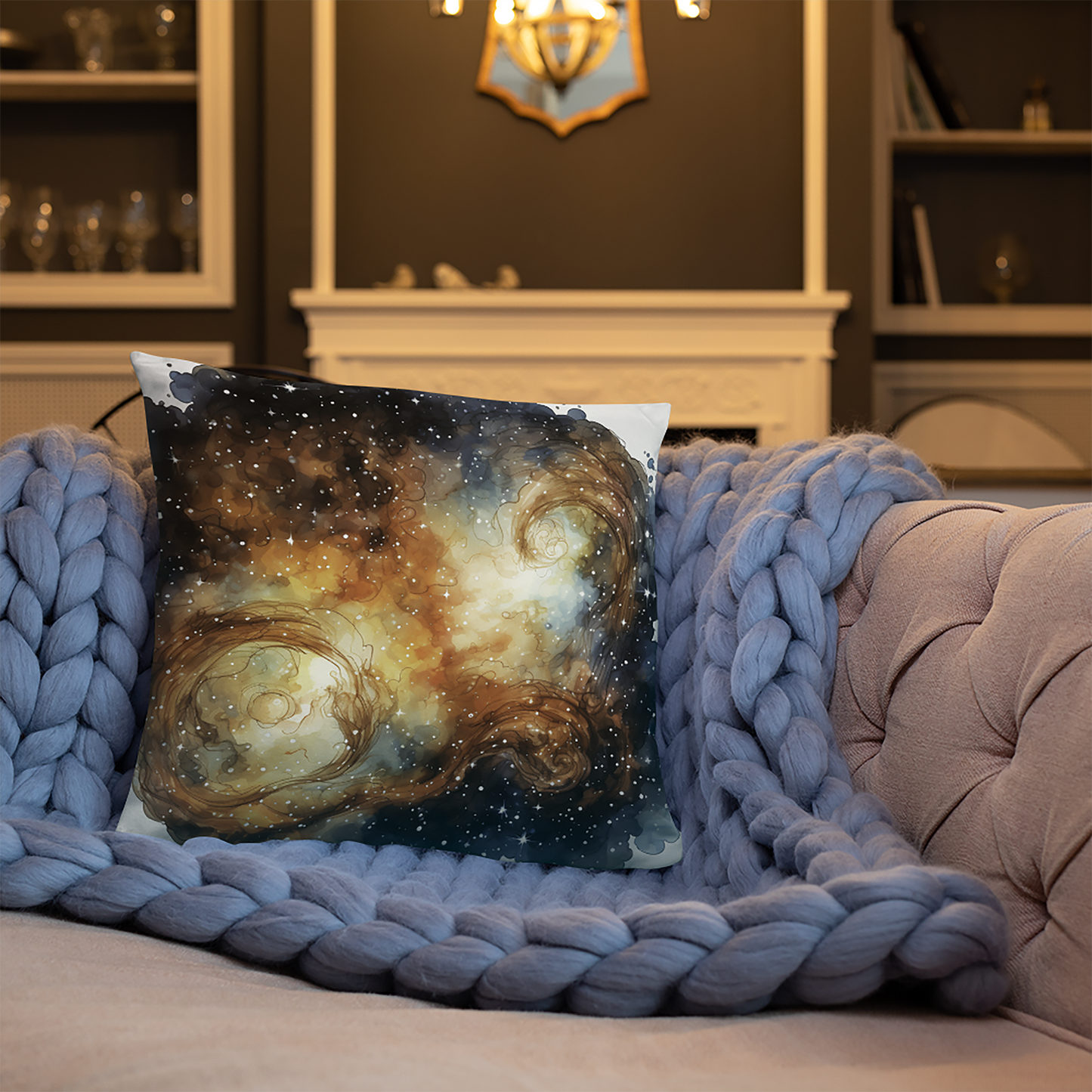 Space Throw Pillow Mysterious Orbiting Galaxy Polyester Decorative Cushion 18x18