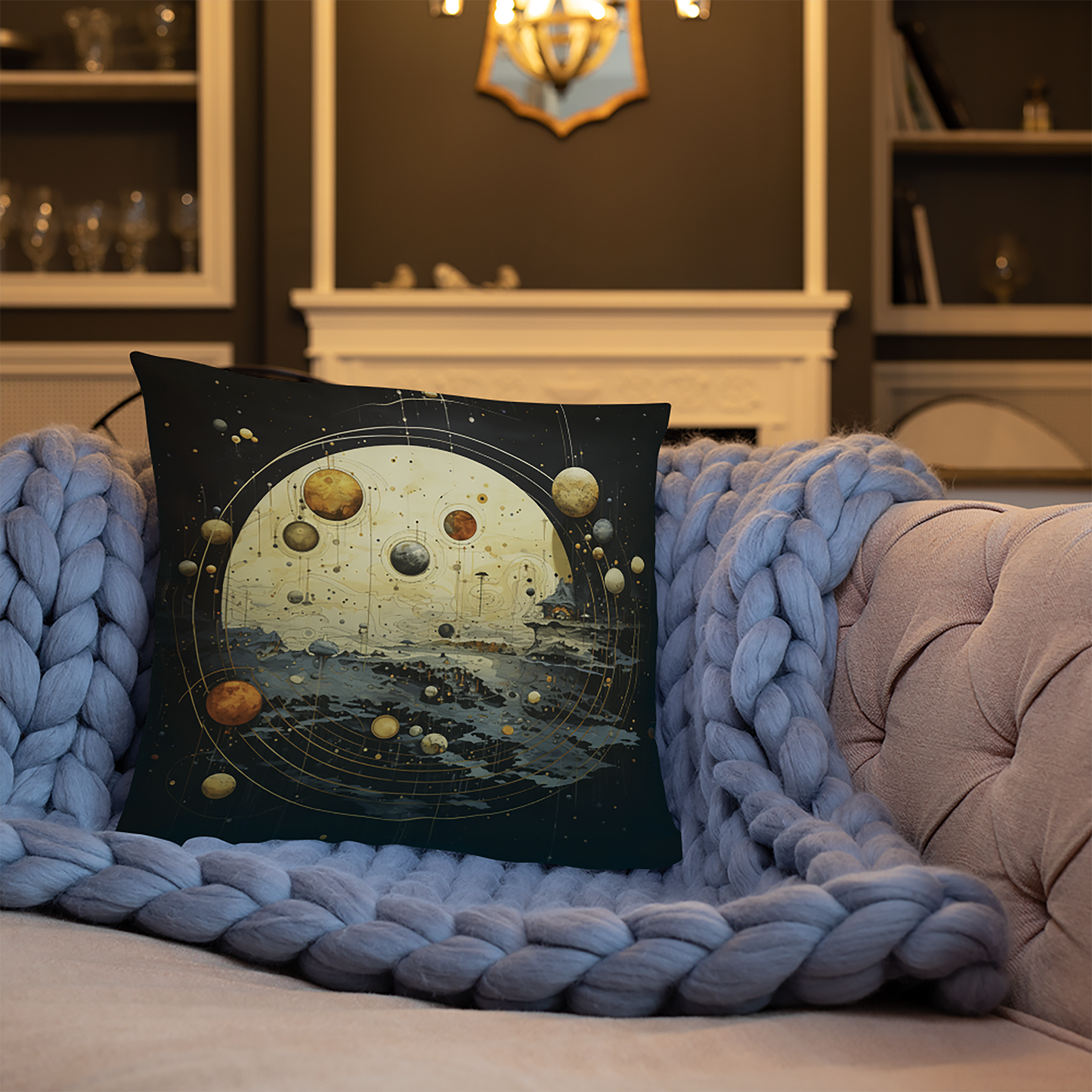 Space Throw Pillow Rustic Futurism Solar System Polyester Decorative Cushion 18x18