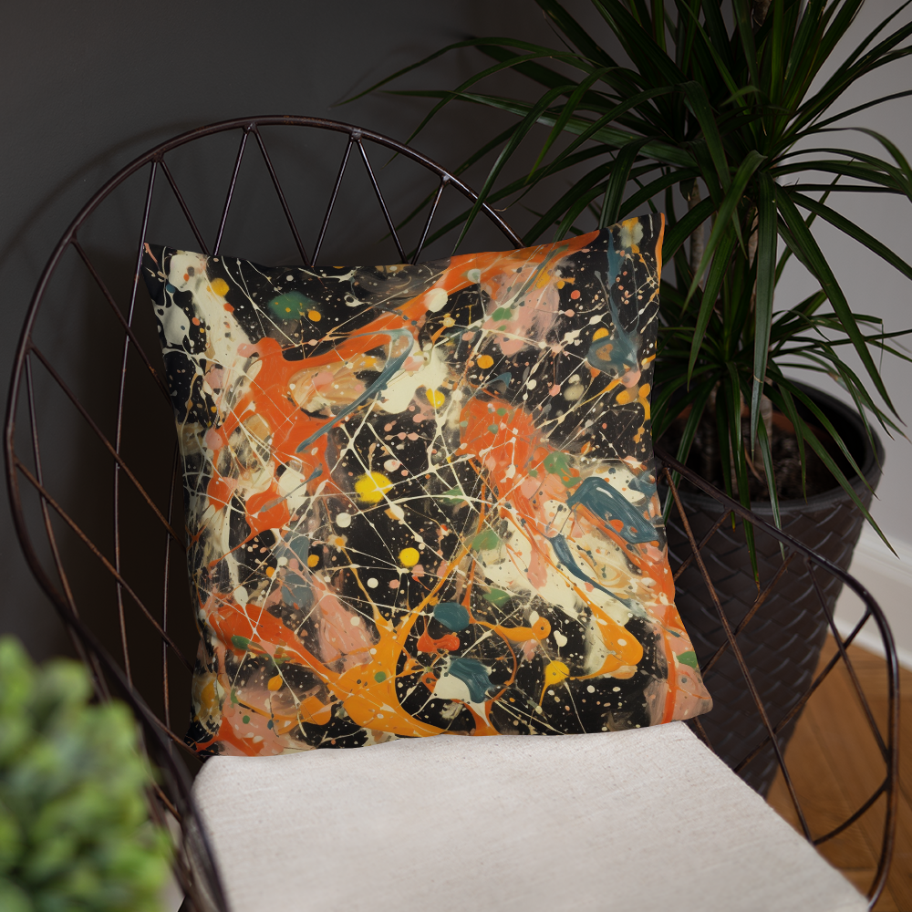 Abstract Throw Pillow Playful Splats Hard-Edge Polyester Decorative Cushion 18x18