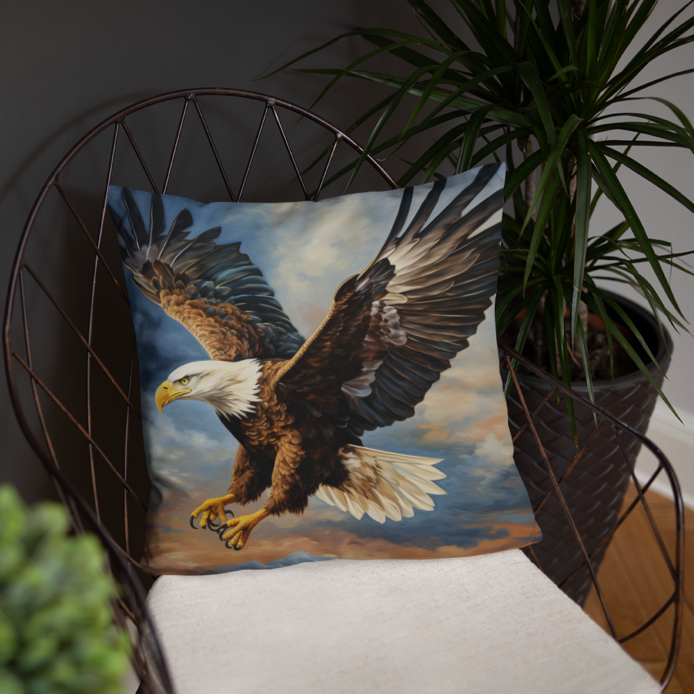 Bird Throw Pillow Majestic Flying Eagle Art Polyester Decorative Cushion 18x18