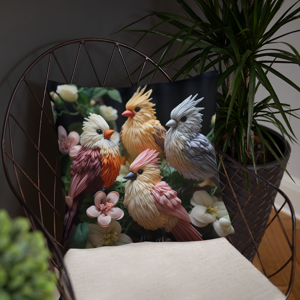 Bird Throw Pillow Melodic Songbird Symphony Polyester Decorative Cushion 18x18