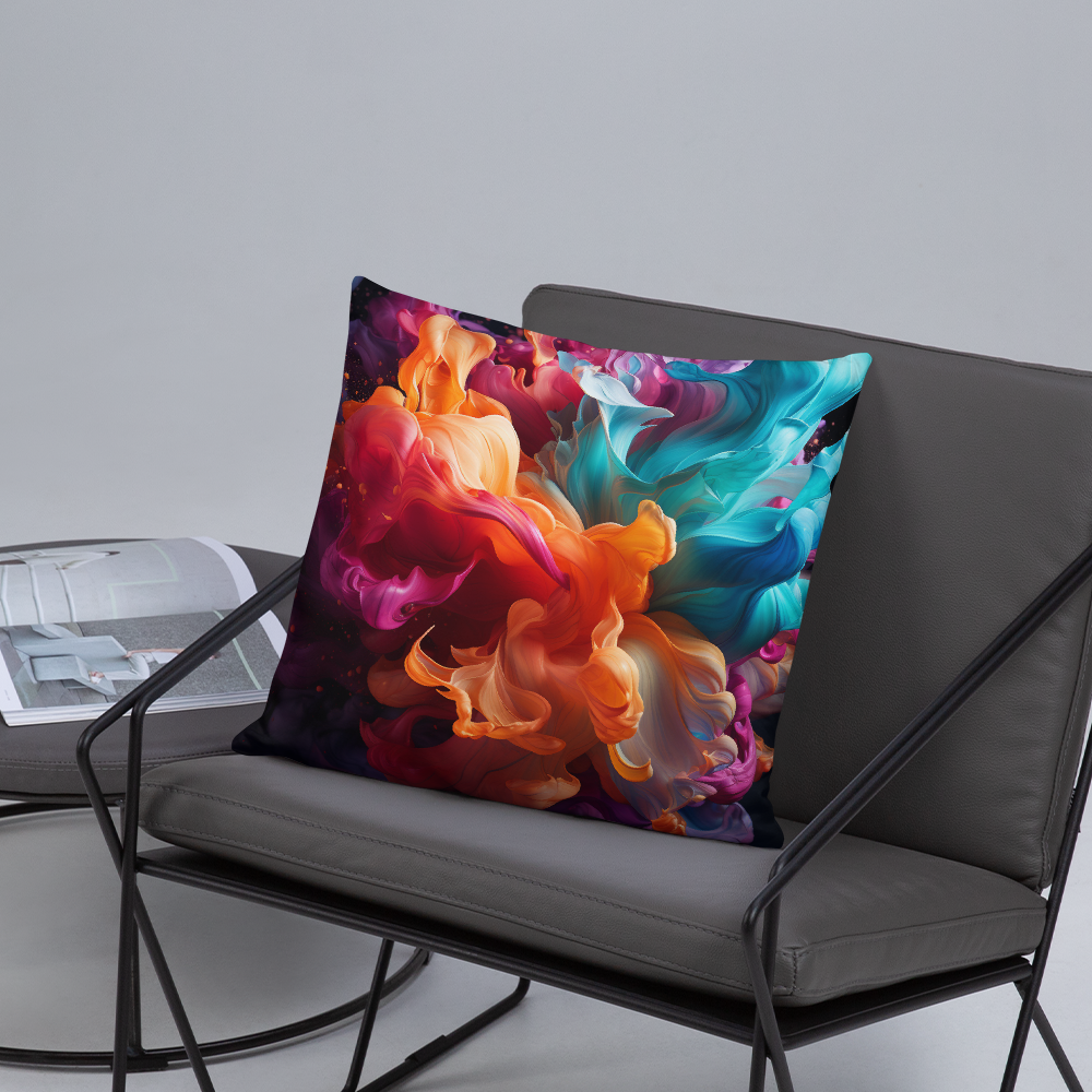 Abstract Throw Pillow Vibrant Abstract Color Burst  Polyester Decorative Cushion 18x18