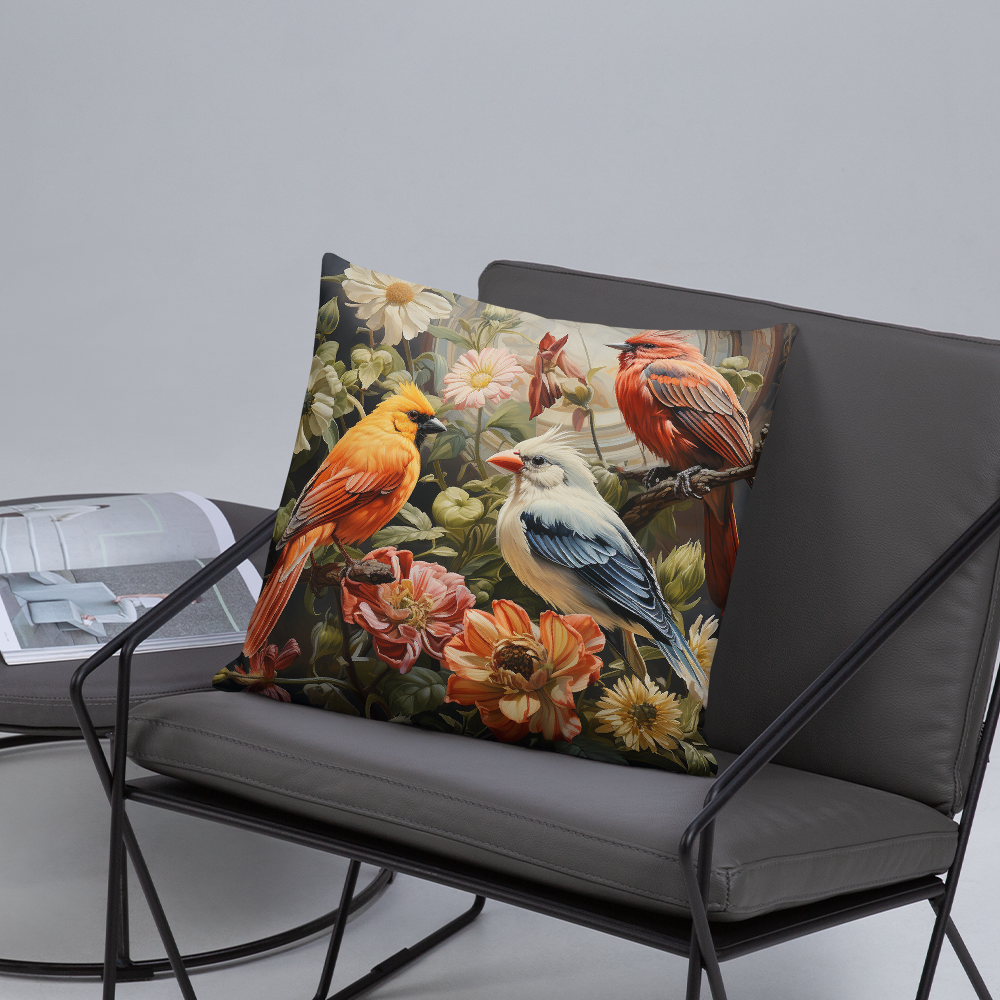 Bird Throw Pillow Harmonious Songbird Symphony Polyester Decorative Cushion 18x18