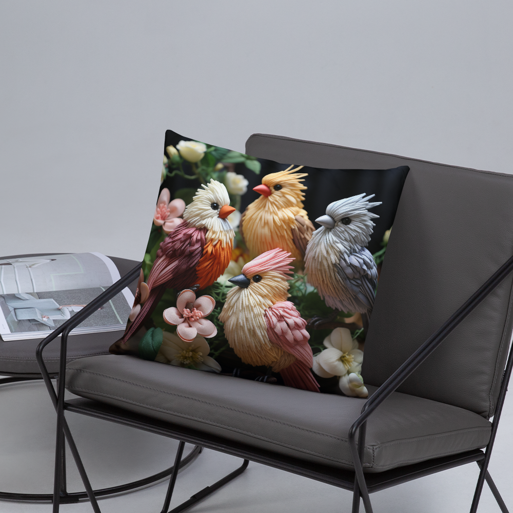 Bird Throw Pillow Melodic Songbird Symphony Polyester Decorative Cushion 18x18