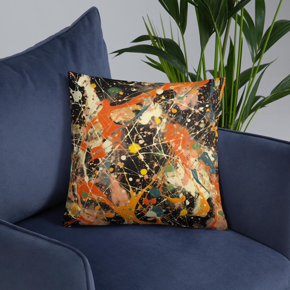 Abstract Throw Pillow Playful Splats Hard-Edge Polyester Decorative Cushion 18x18