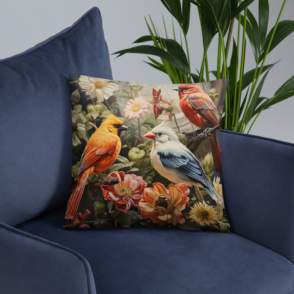 Bird Throw Pillow Harmonious Songbird Symphony Polyester Decorative Cushion 18x18