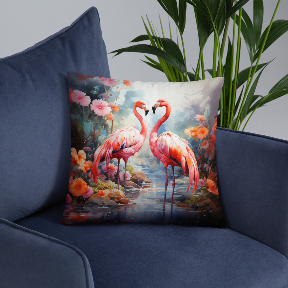 Bird Throw Pillow Watercolor Flamingo Paradise Polyester Decorative Cushion 18x18