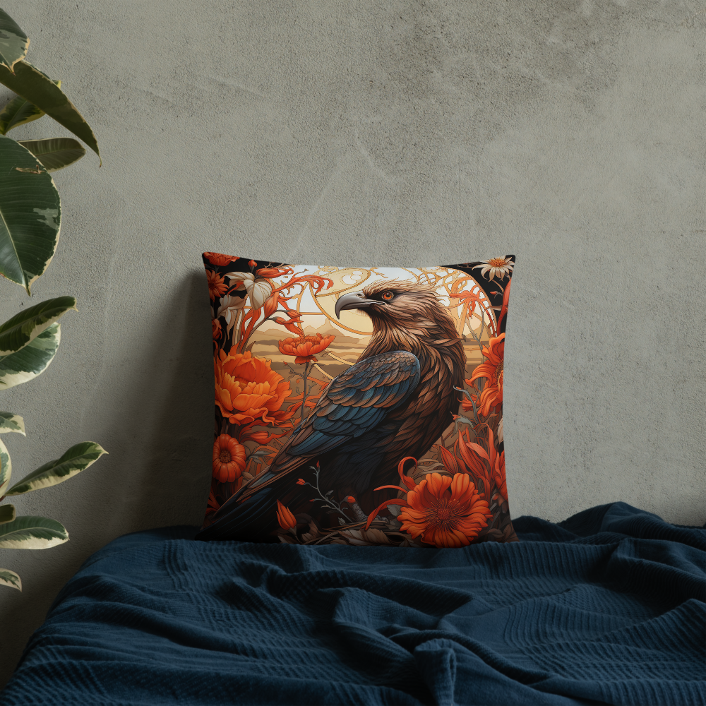 Bird Throw Pillow Charming Bird and Flowers Polyester Decorative Cushion 18x18