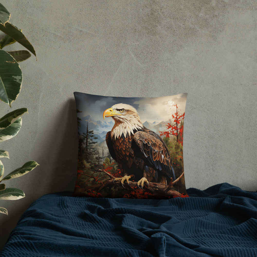 Bird Throw Pillow Majestic Perched Eagle Polyester Decorative Cushion 18x18