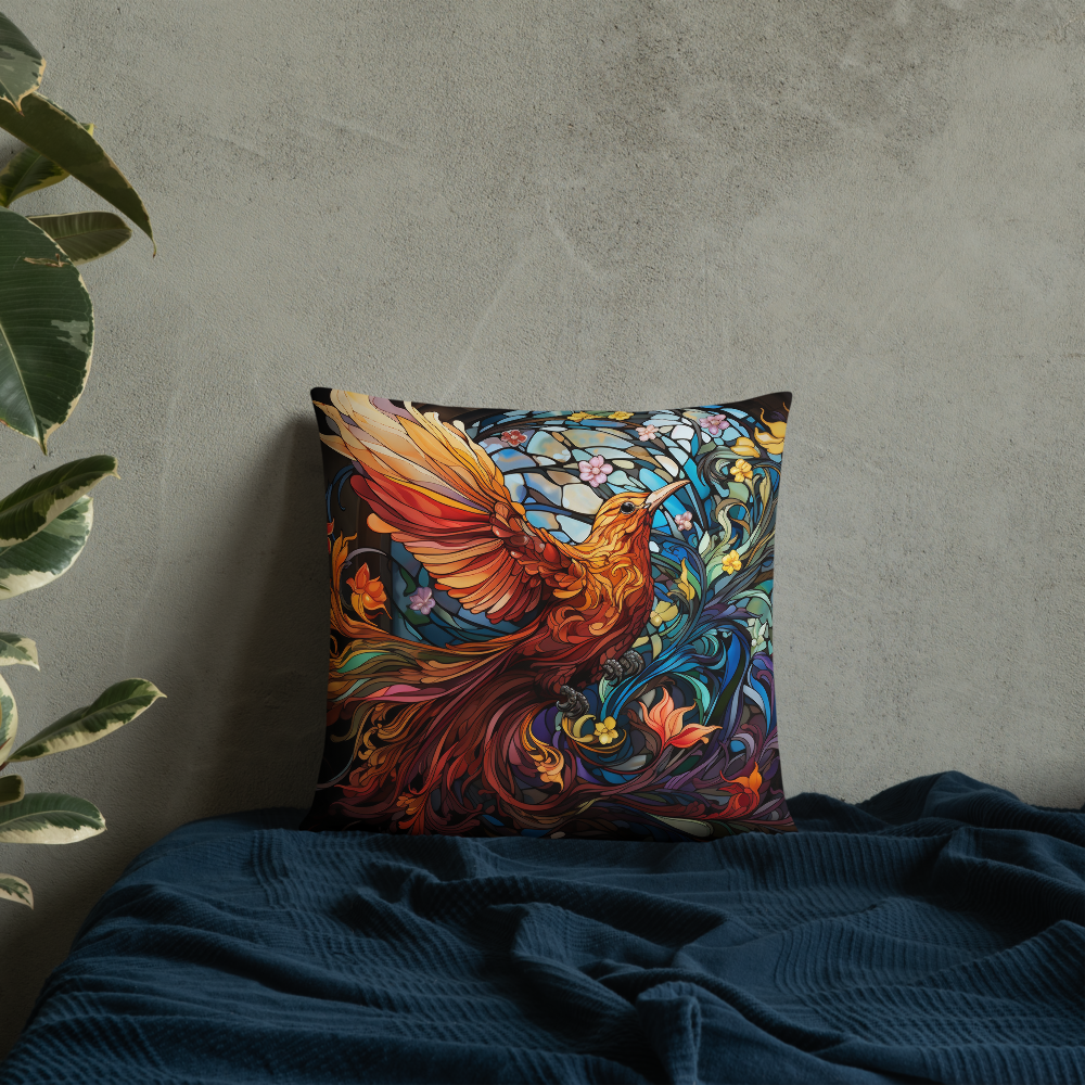 Bird Throw Pillow Stained Glass Bird Polyester Decorative Cushion 18x18
