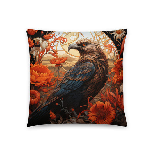 Bird Throw Pillow Charming Bird and Flowers Polyester Decorative Cushion 18x18