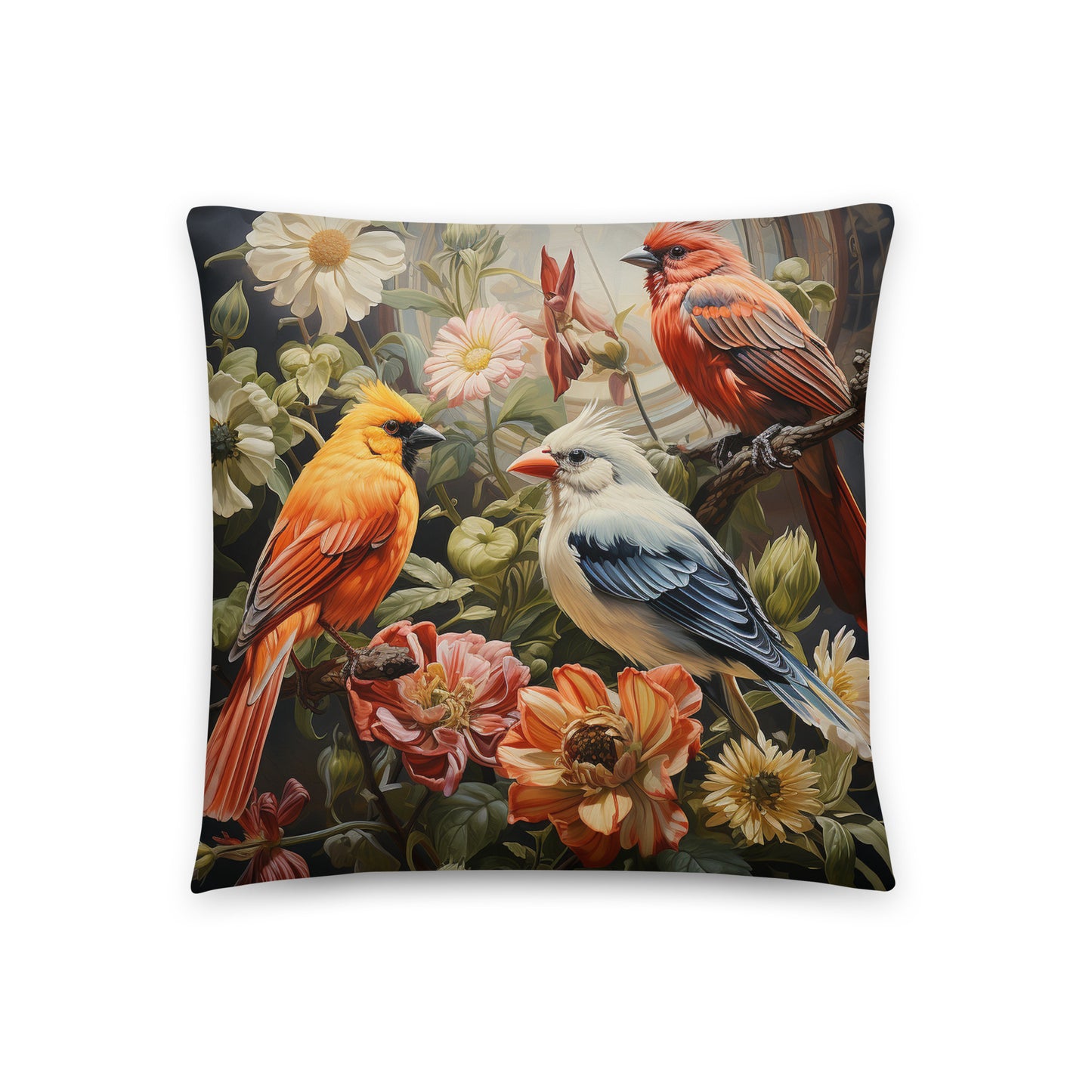 Bird Throw Pillow Harmonious Songbird Symphony Polyester Decorative Cushion 18x18
