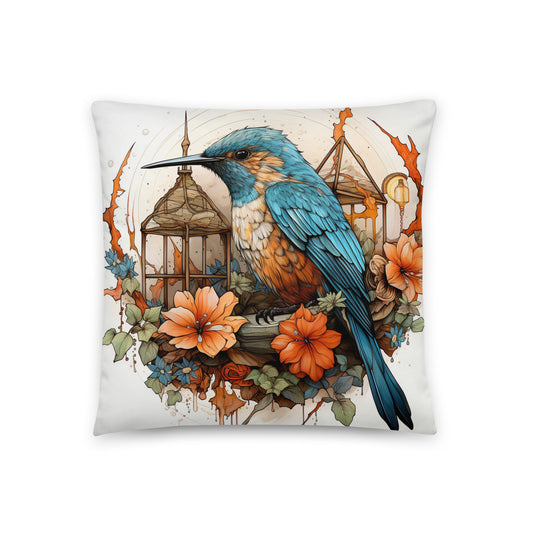 Bird Throw Pillow Radiant Hummingbird Garden Polyester Decorative Cushion 18x18