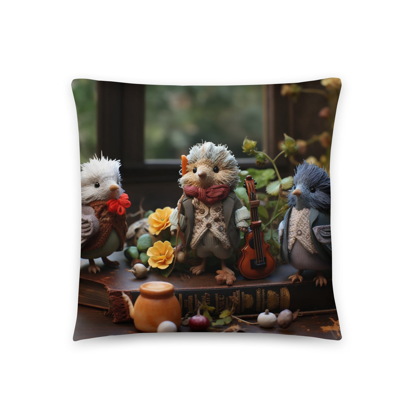 Bird Throw Pillow Songbird Symphony Harmony Polyester Decorative Cushion 18x18