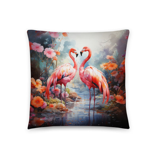 Bird Throw Pillow Watercolor Flamingo Paradise Polyester Decorative Cushion 18x18