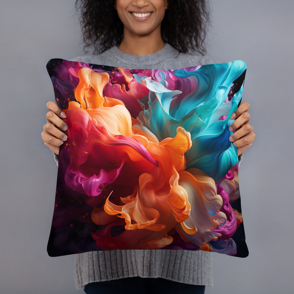 Abstract Throw Pillow Vibrant Abstract Color Burst  Polyester Decorative Cushion 18x18