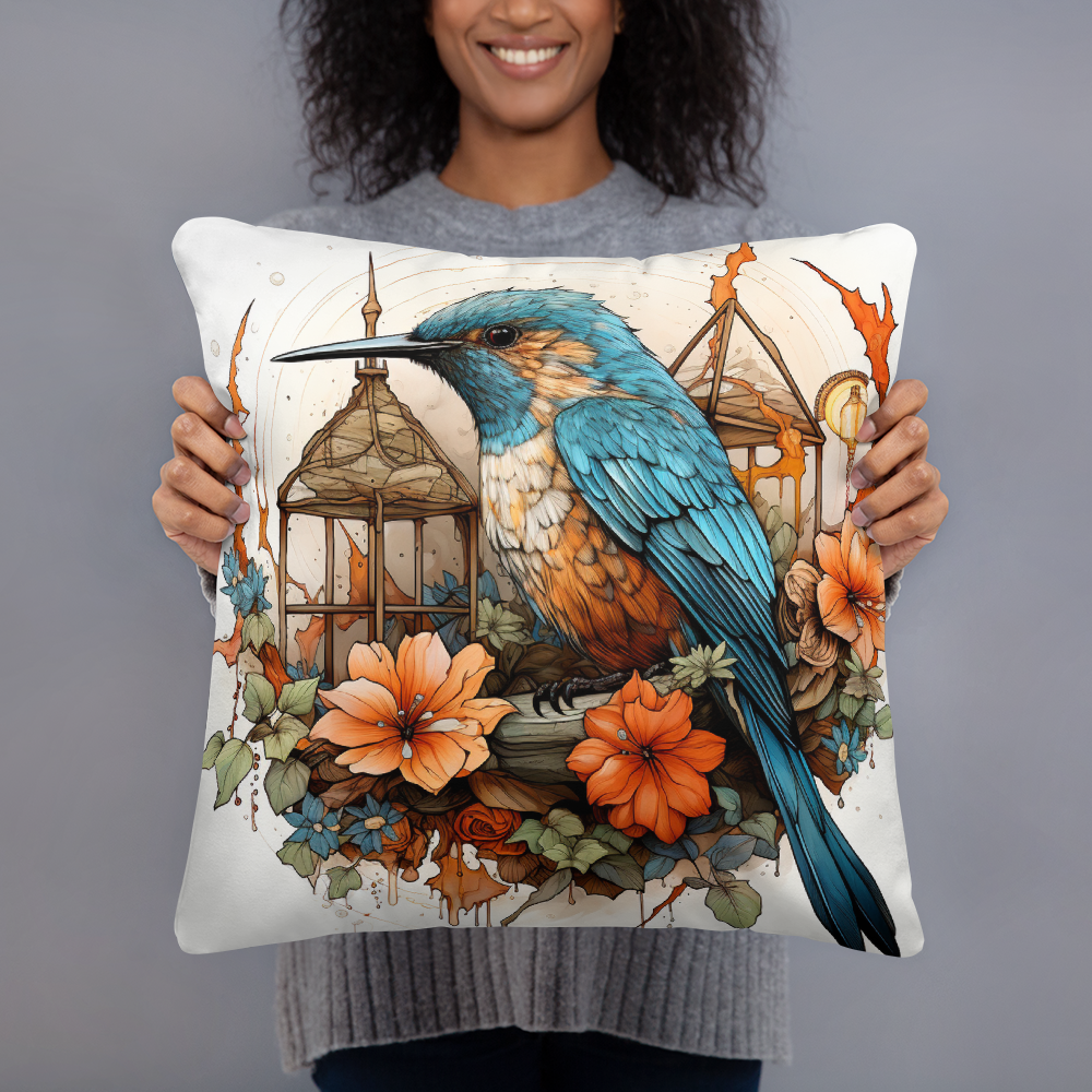 Bird Throw Pillow Radiant Hummingbird Garden Polyester Decorative Cushion 18x18
