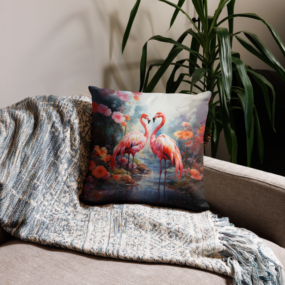 Bird Throw Pillow Watercolor Flamingo Paradise Polyester Decorative Cushion 18x18