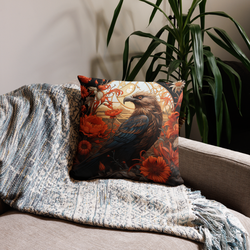 Bird Throw Pillow Charming Bird and Flowers Polyester Decorative Cushion 18x18