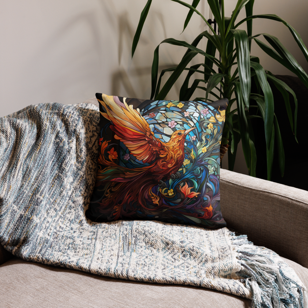 Bird Throw Pillow Stained Glass Bird Polyester Decorative Cushion 18x18