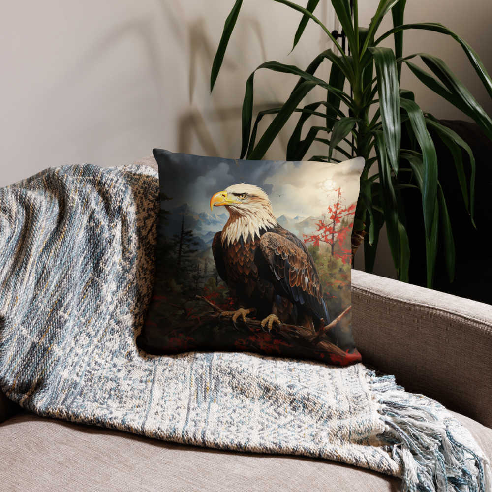 Bird Throw Pillow Majestic Perched Eagle Polyester Decorative Cushion 18x18