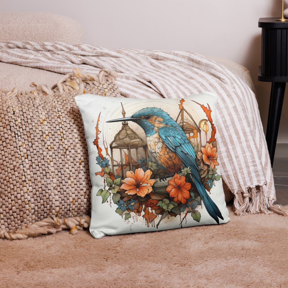 Bird Throw Pillow Radiant Hummingbird Garden Polyester Decorative Cushion 18x18